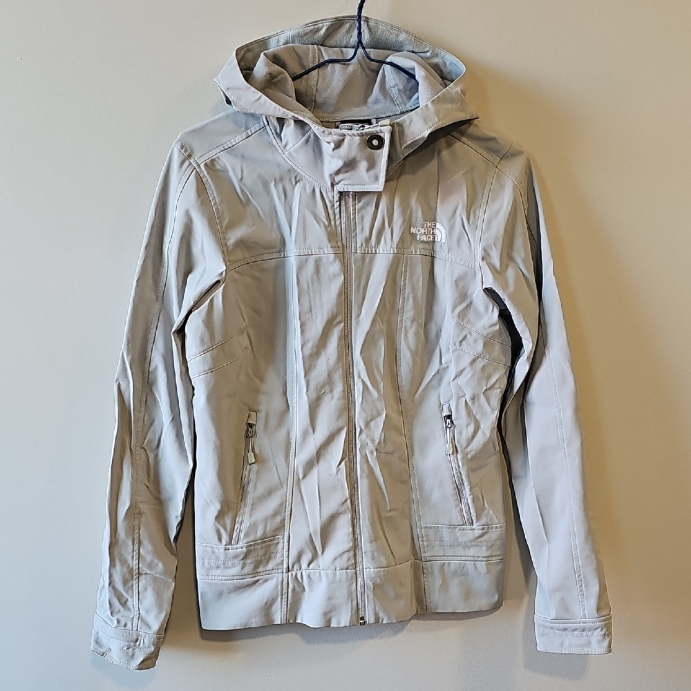 The North Face Small Light Gray Hooded Waterproof Windbreaker Jacket